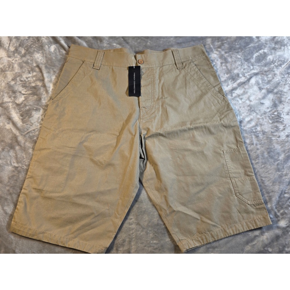 French Connection Long Cargo Shorts Mens 36x13 Khaki Tan Cotton Utility NWT